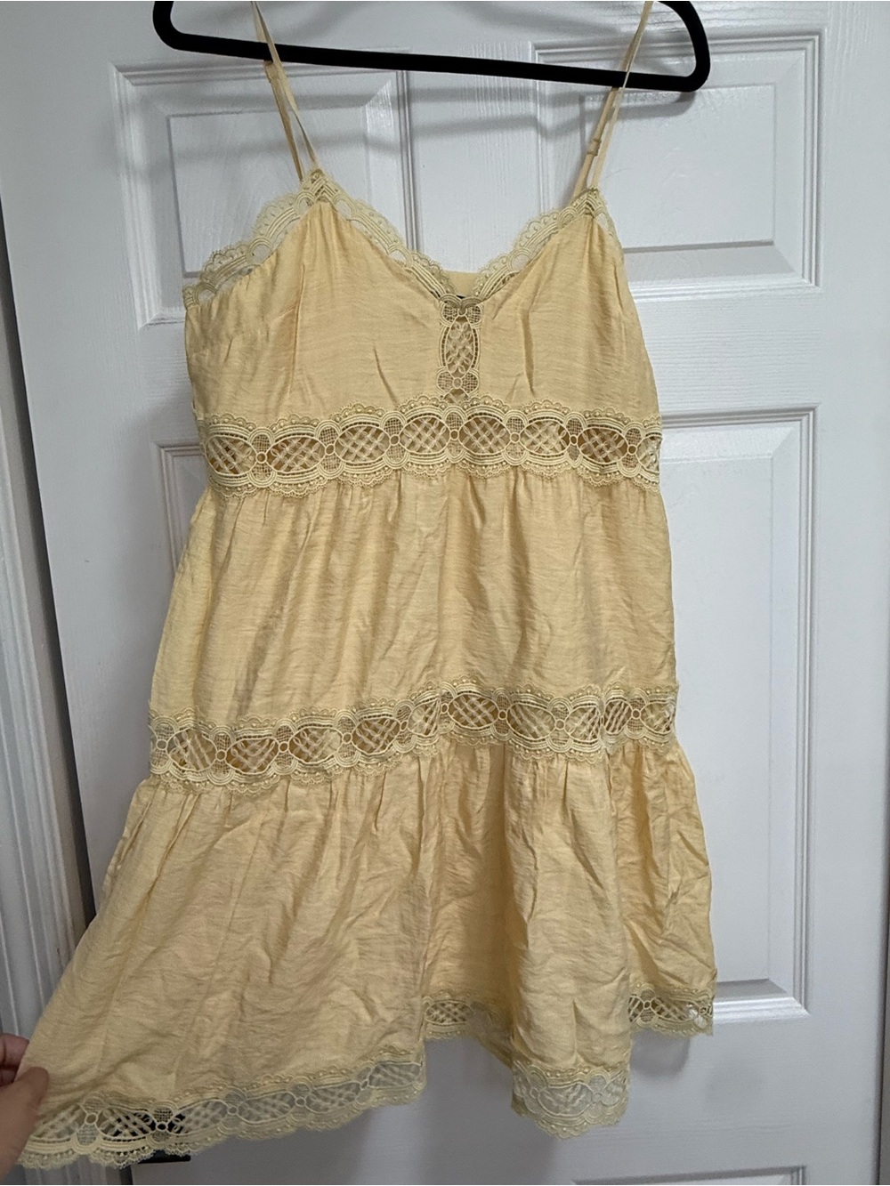 Express Yellow Lace-Trim Mini Dress